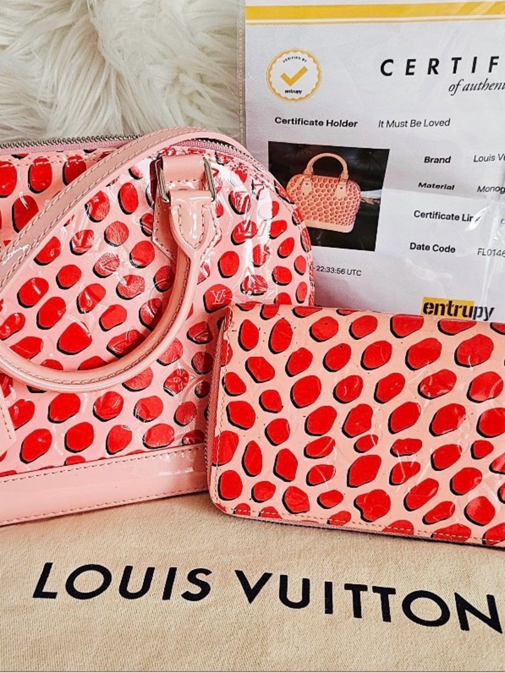 Louis Vuitton Vernis Leather Jungle Dots Alma BB  & Zippy Wallet Set